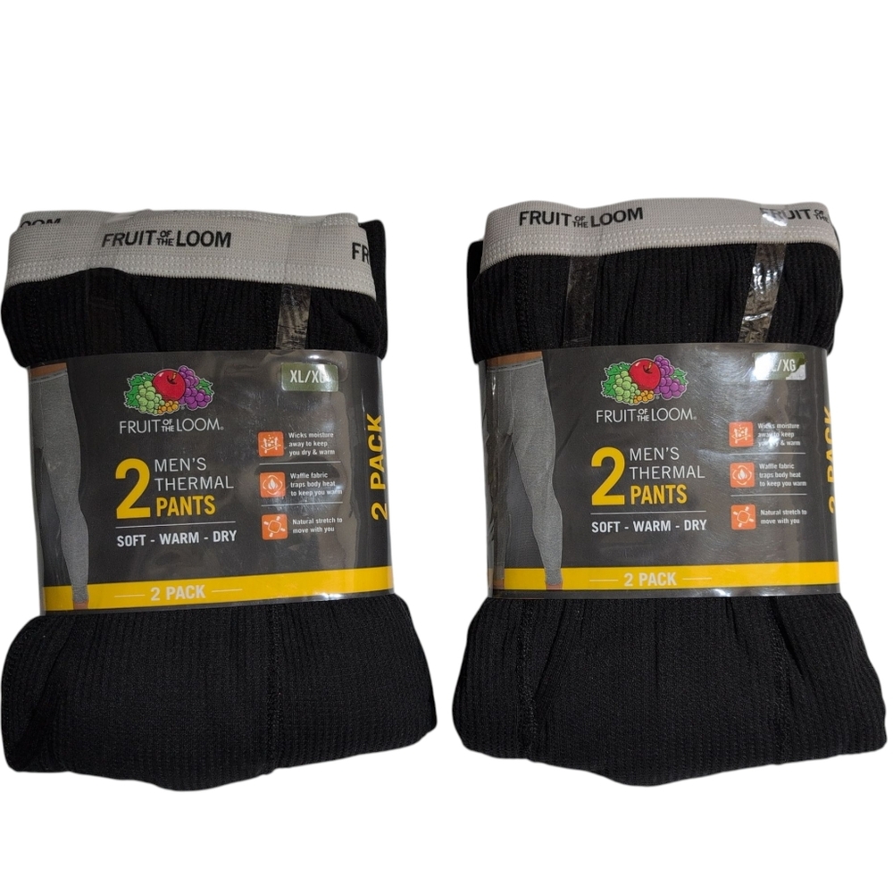 Lot Of 2 Fruit of the Loom Men's Black XL Thermal Underwear 2-Pack